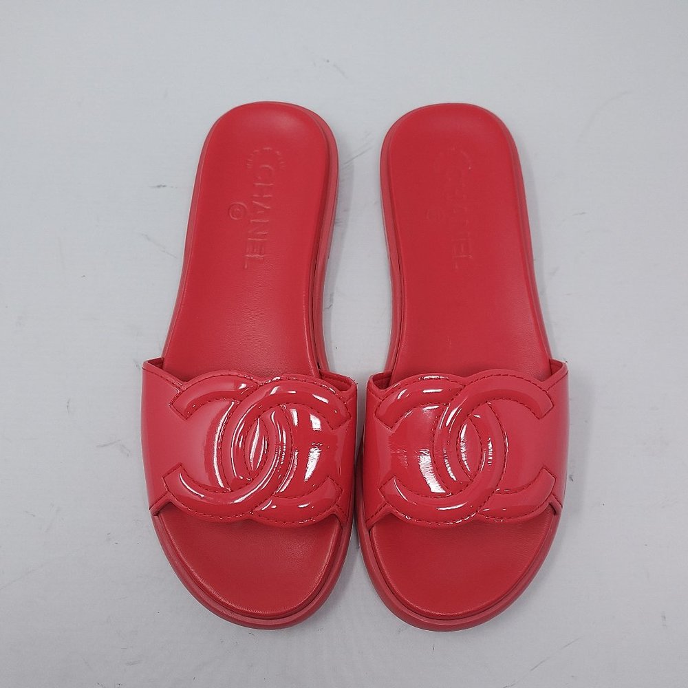 Chanel Cambon Mules RED CC Flat Slip on Sandals - Picture 1 of 9